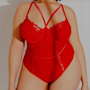 Ashley Stuart Criss Cross Mesh Thong Bodysuit Size 1X